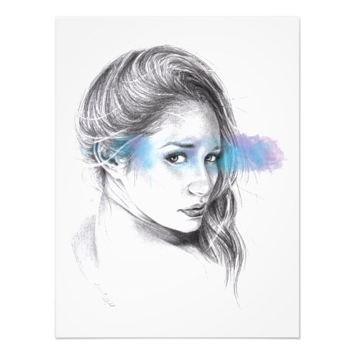Girl portrait pencil drawing art photo print