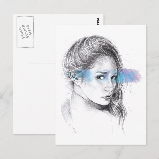 Girl portrait pencil drawing art postcard (Front/Back)