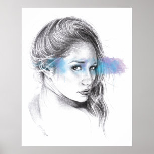 Girl portrait pencil drawing art poster
