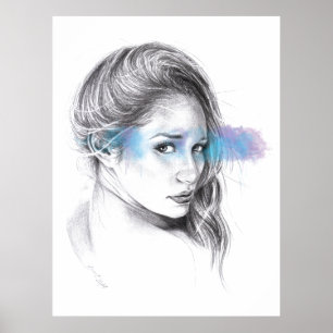 Girl portrait pencil drawing art poster