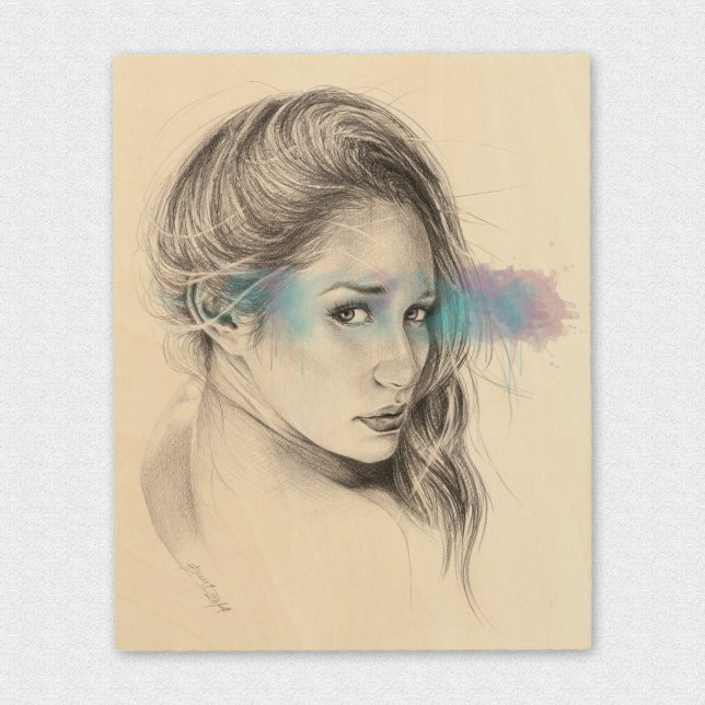 Girl portrait pencil drawing wood wall decor (Creator Uploaded)