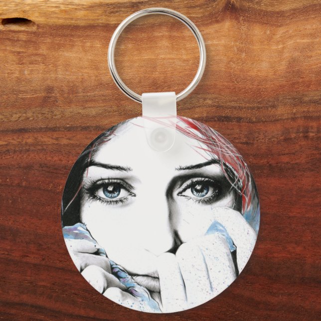Girl portrait Pretty eyes Watercolor painting art Keychain (Front)