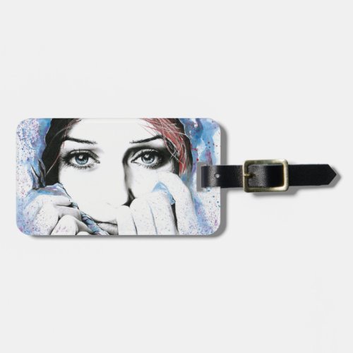 Girl portrait Pretty eyes Watercolor painting art Luggage Tag