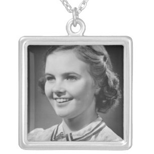 Girl Posing in Studio Silver Plated Necklace