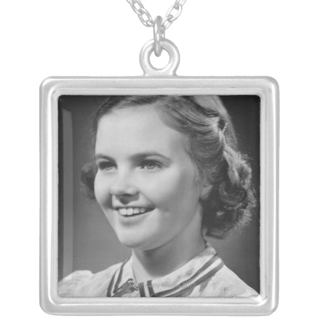 Girl Posing in Studio Silver Plated Necklace (Front)