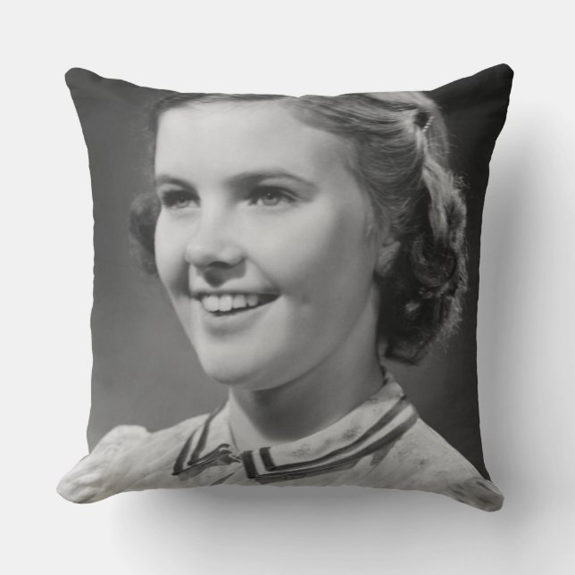 Girl Posing in Studio Throw Pillow (Front)