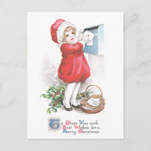 Girl Posting Letters Vintage Christmas Holiday Postcard