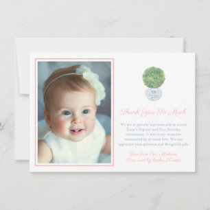 Girl Potted Boxwood Birthday Christening Photo Thank You Card
