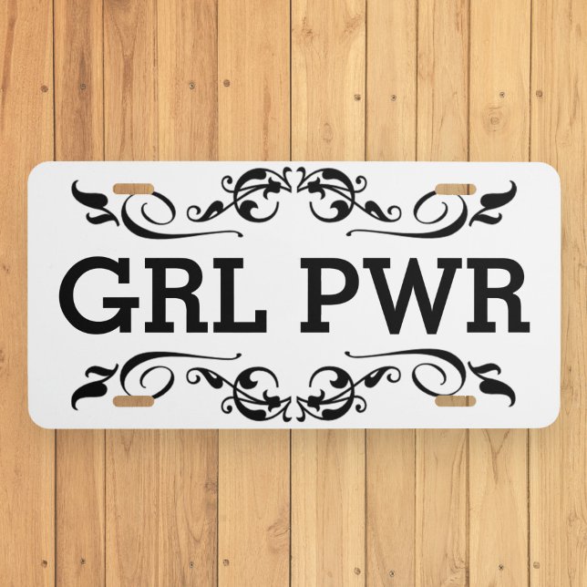 Girl Power Black and White Floral Personalized License Plate (Creator Uploaded)