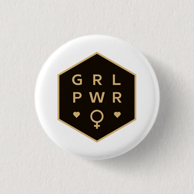 Girl Power | Black Colorful Graphic Design Button (Front)