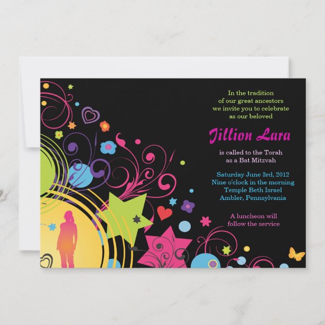 GIRL POWER Bright Bat Mitzvah Invitation (Front)