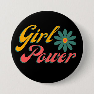 Girl Power Colorful Retro Design Button