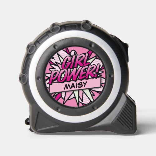 GIRL POWER Comic Book Pink Personalized Name Tape Measure