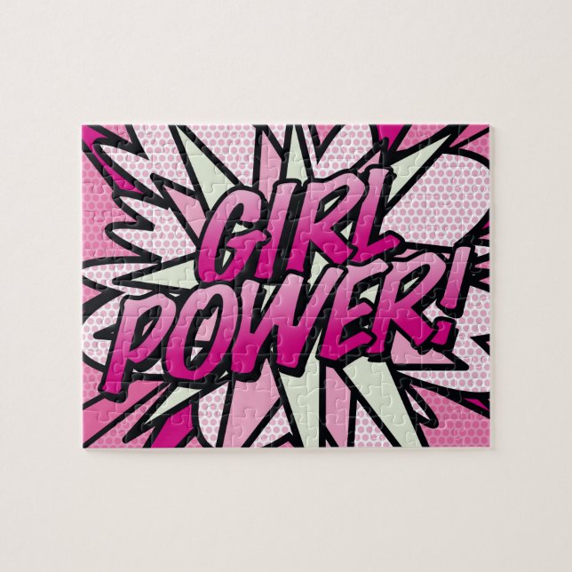 GIRL POWER Comic Book Pop Art Pink Jigsaw Puzzle (Horizontal)
