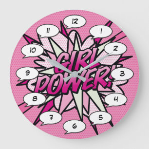 GIRL POWER Comic Book Pop Art Pink Large Clock