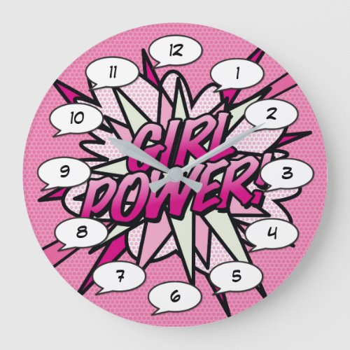 GIRL POWER Comic Book Pop Art Pink Large Clock