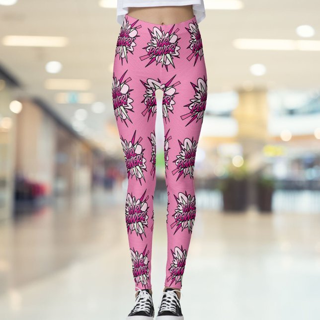 GIRL POWER Comic Book Pop Art Pink Leggings (GIRL POWER Comic Book Pop Art Pink Leggings)