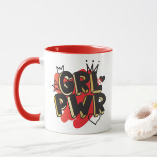 GIRL POWER, Crown & Hearts, Red & Gold Mug