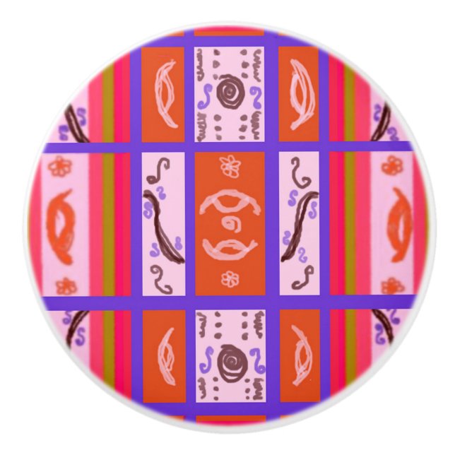 Girl Power Curvy Plaid ceramic drawer knob (Front)