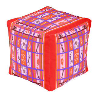 girl power curvy plaid cube pouf 18" x 18"