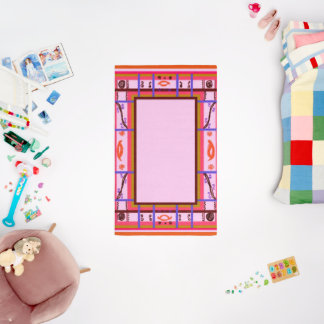 Girl Power Curvy Plaid Frame Border Art Rug