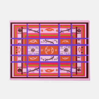 girl power curvy plaid pink doormat