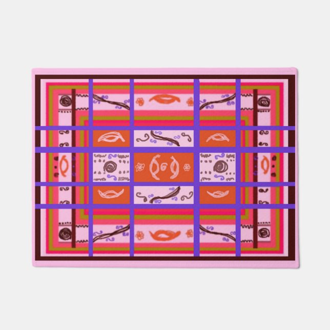 girl power curvy plaid pink doormat (Front)