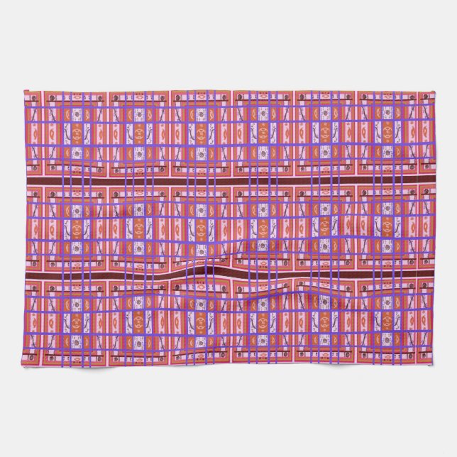 Girl Power Curvy Plaid Repeat Design Kitchen Towel (Horizontal)