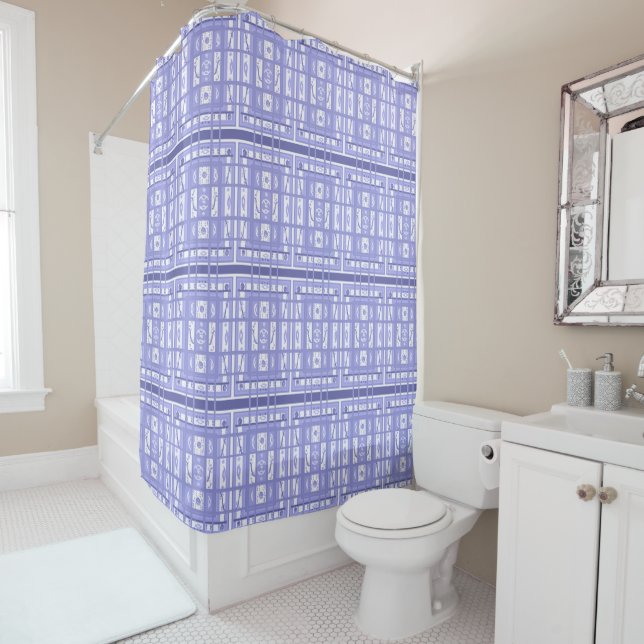 Girl Power Curvy Plaid Veri Peri Periwinkle Blue Shower Curtain (In Situ)
