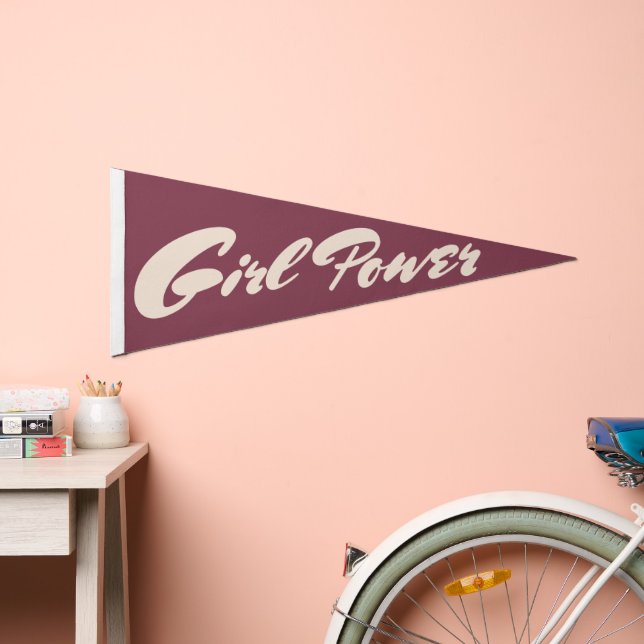 Girl Power Cute Pink Retro Script Kid Room Nursery Pennant Flag (Front)