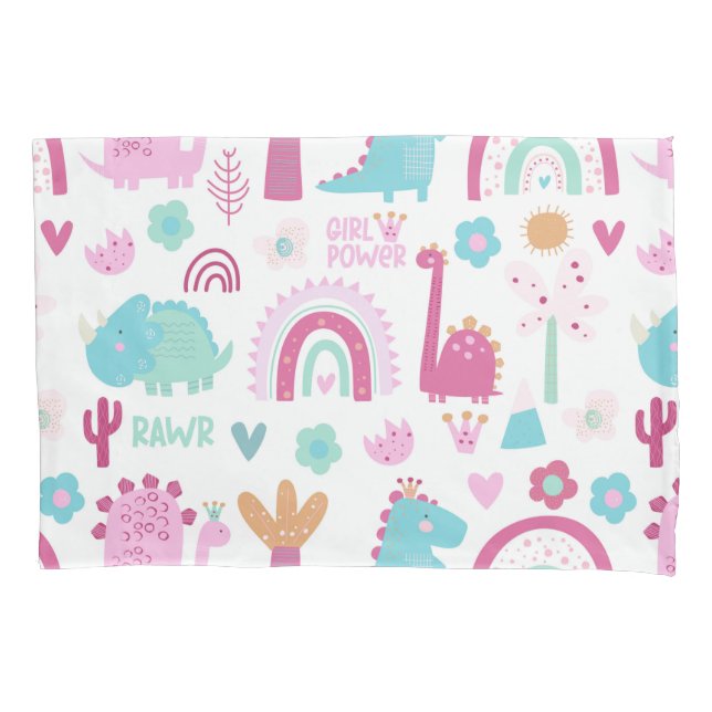 Girl Power Dinosaur Pillow Case (Front)