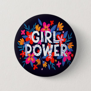 Girl Power Female Symbol Floral Button