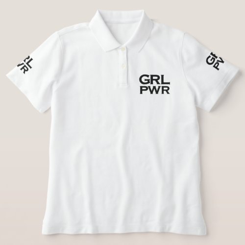Girl Power Feminist Modern Girly Minimal Black Embroidered Polo Shirt