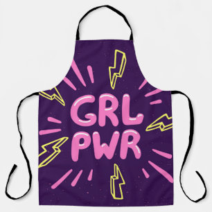 Girl power feminist slogan, violet background. apron