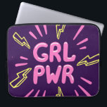 Girl power feminist slogan, violet background. laptop sleeve<br><div class="desc">Girl power movement. Feminist slogan grl pwr on violet background. Feminist movement, protest action, girl power. Vintage illustration Girls rule, Grl Pwr vibes. Pink and vintage coolness. Girl power movement on violet background. Feminist illustration. power, girl, movement, pink, 90s, comic, girly, illustration, background, decor, fashion, vintage, cartoon, poster, stamp, women,...</div>