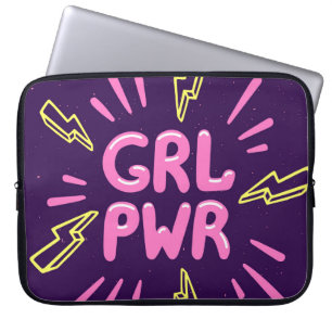 Girl power feminist slogan, violet background. laptop sleeve