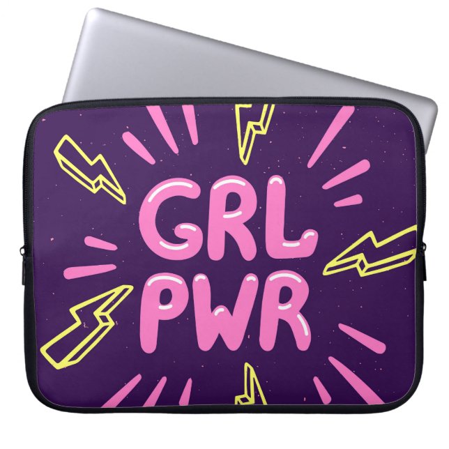 Girl power feminist slogan, violet background. laptop sleeve (Front)
