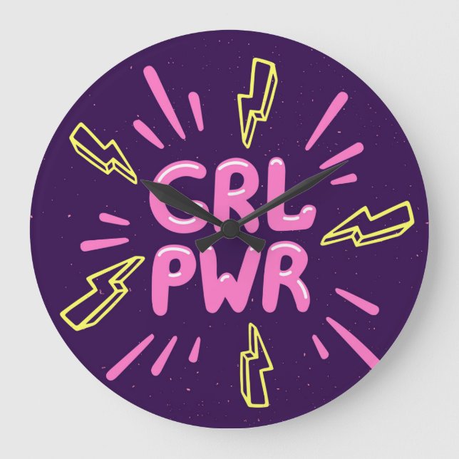 Girl power feminist slogan, violet background. large clock (Front)