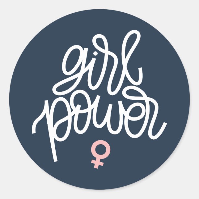 "Girl Power" Feminist Themed Classic Round Sticker (Front)