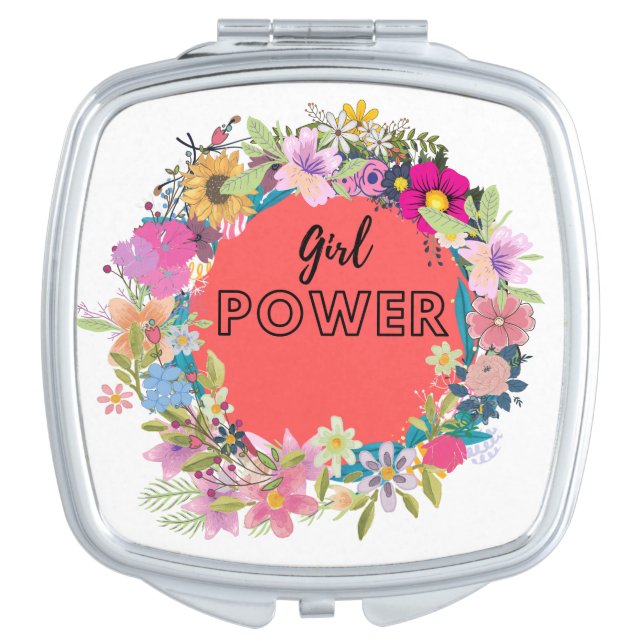 Girl Power Floral Design  Compact Mirror (Front)