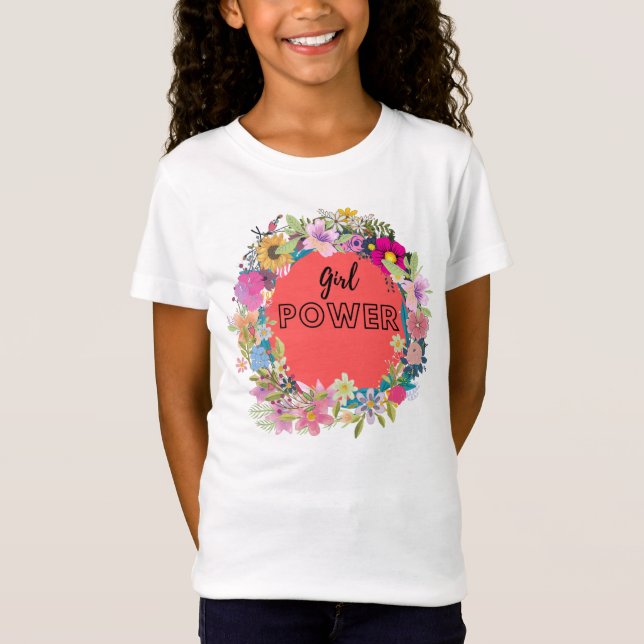 Girl Power Floral Design T-Shirt (Front)