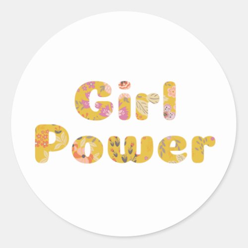 Girl Power Floral Lettering in Mustard Yellow Classic Round Sticker