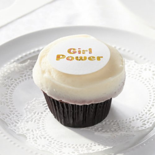 Girl Power Floral Lettering in Mustard Yellow Edible Frosting Rounds