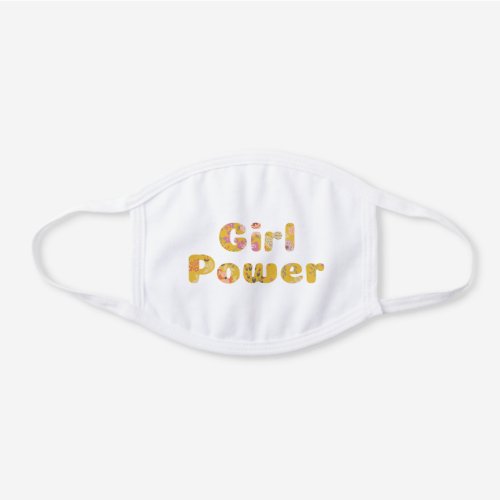 Girl Power Floral Lettering in Mustard Yellow White Cotton Face Mask