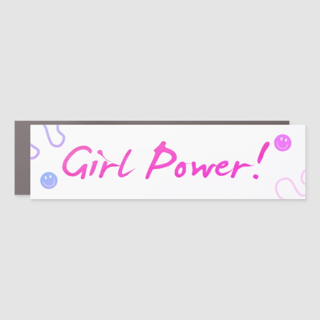 Girl Power Fun Happy Faces Pink Text Design Car Magnet (Front)