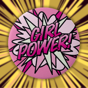 GIRL POWER Fun Pink Comic Book Pop Art Button