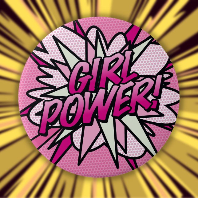GIRL POWER Fun Pink Comic Book Pop Art Button (GIRL POWER Fun Pink Comic Book Pop Art Button)