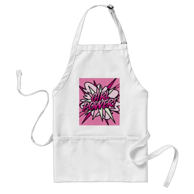 GIRL POWER Fun Retro Comic Book Pink Adult Apron (Front)