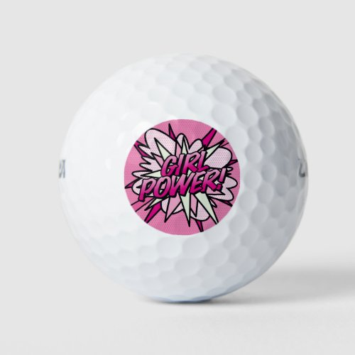 GIRL POWER Fun Retro Comic Book Pink Golf Balls