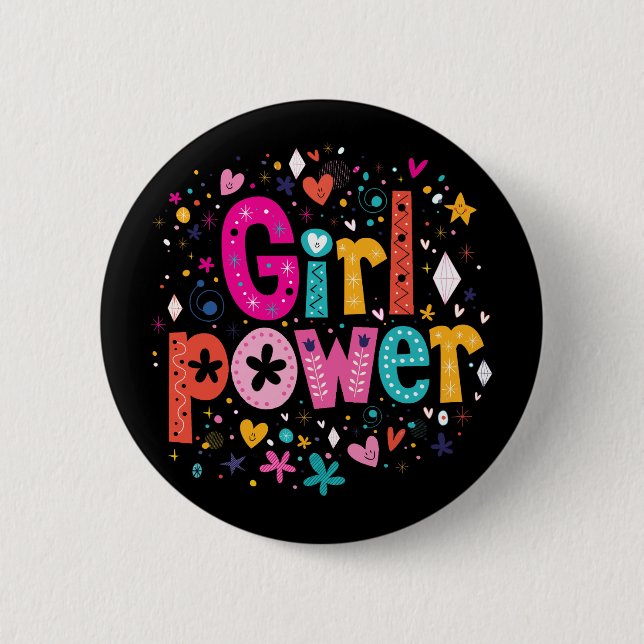 Girl Power Glossy Black Pinback Button (Front)